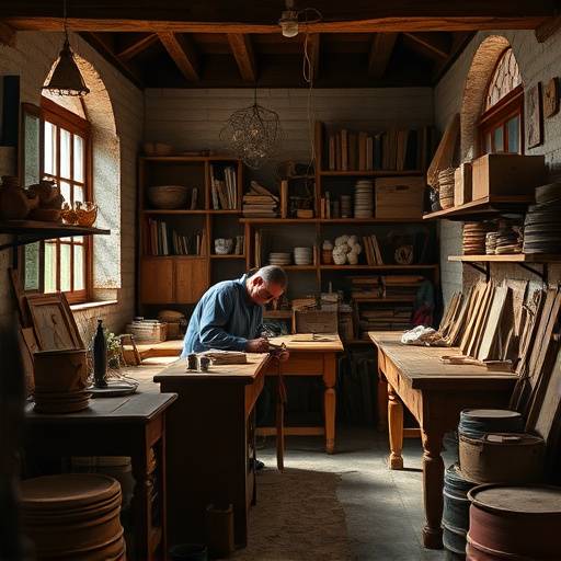 Atelier historique de Home Comfort &radic;&dagger; Lyon avec des artisans travaillant le bois